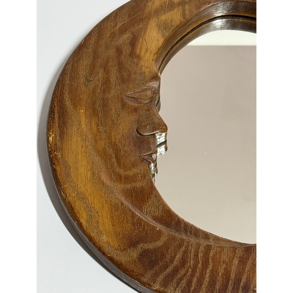 VTG Celestial Moon and Stars Round Wood Wall Mirror Boho Whimsical 12" READ - Picture 5 of 11